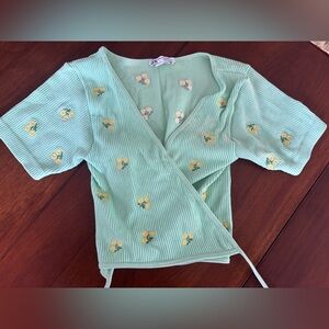 Zara Light Green Top with Yellow Floral Detail